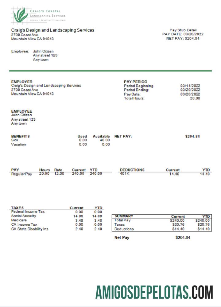 Empresa de serviços de design e paisagismo nos EUA, Califórnia exemplo